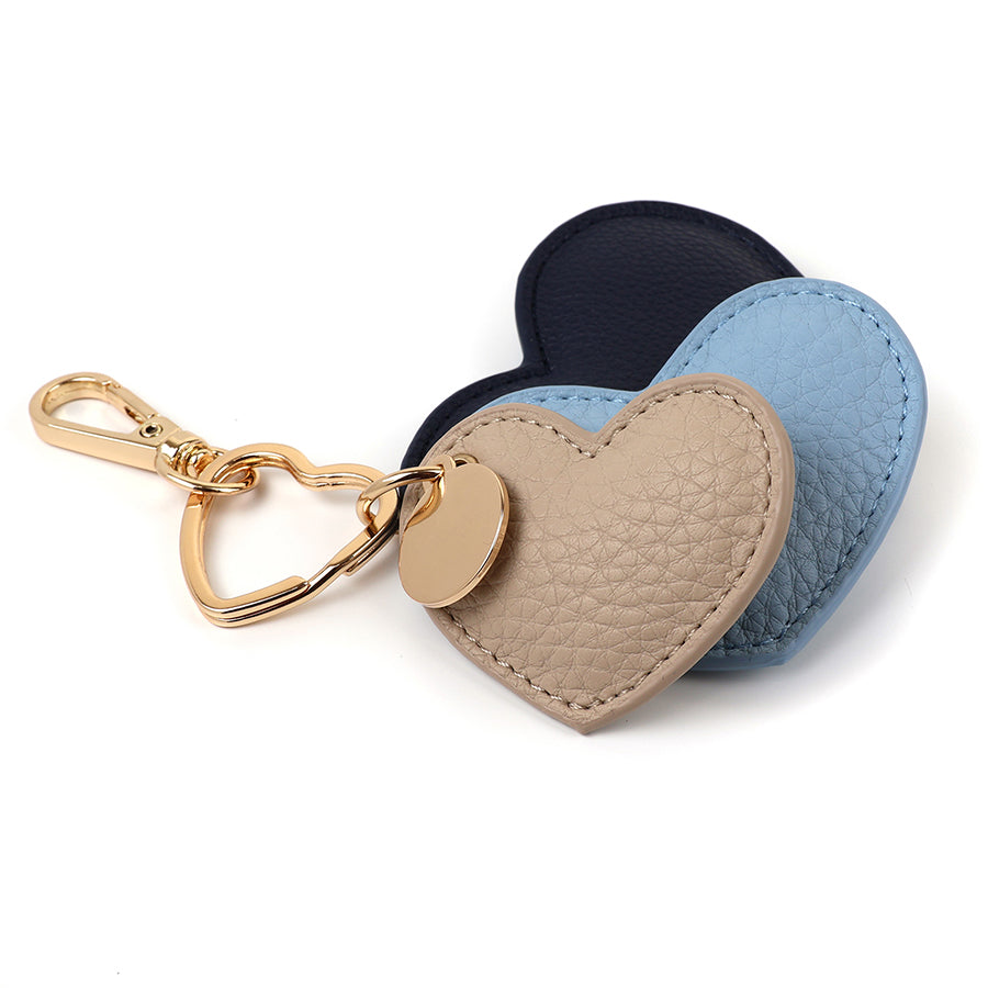 Beige,blue,navy vegan leather hearts keyring