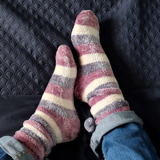 Lilac Stripe Chenille Cosy Socks