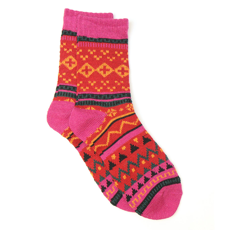 RED MIX NORDIC DESIGN WOOL BLEND COSY SOCKS