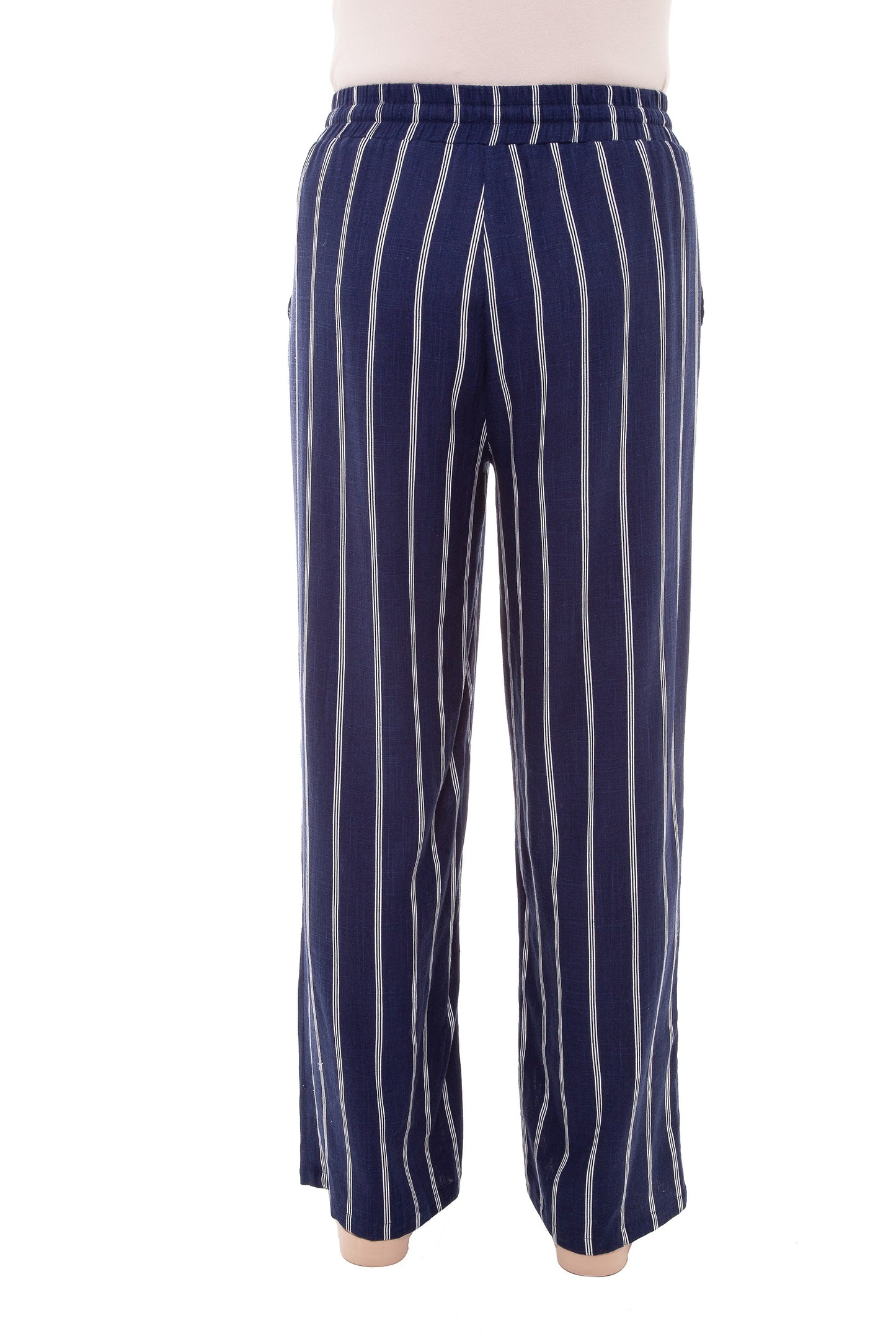 NAVY LINEN PINSTRIPE PALAZZO PANT