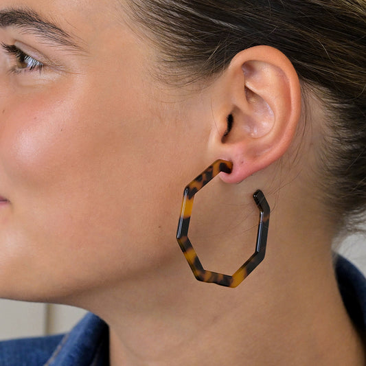 Tortoiseshell acrylic Octagon Hoop Earrings
