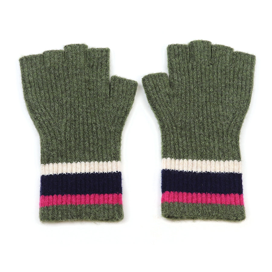 Khaki Recycled Stripe Fingerless Gloves