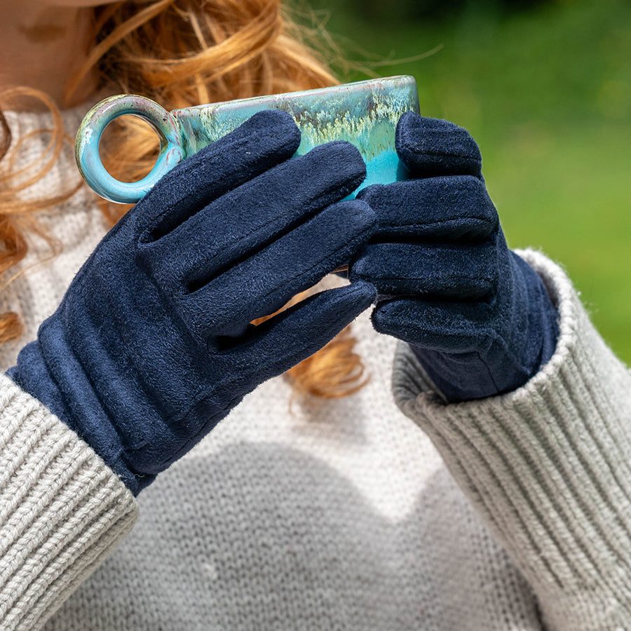 NAVY FAUX SUEDE STITCH DETAIL GLOVE
