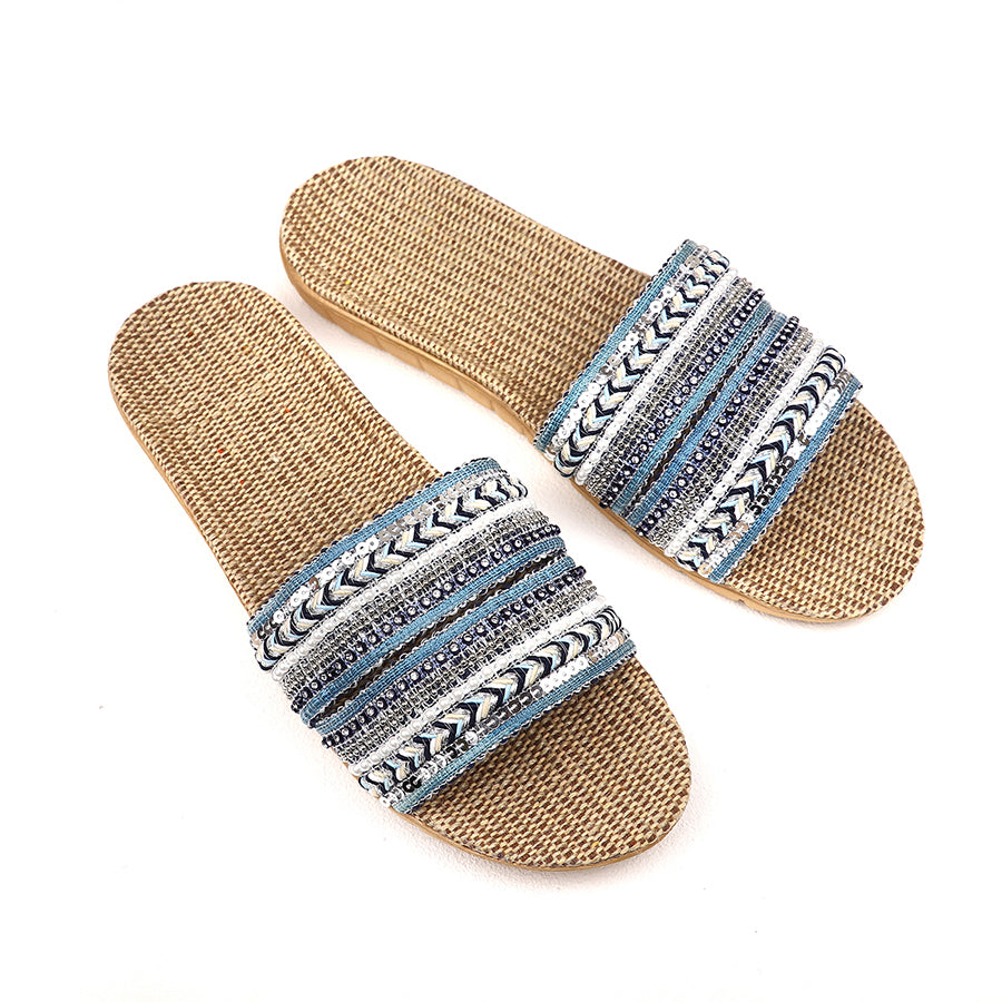 Blue mix sparkle woven summer sliders - large