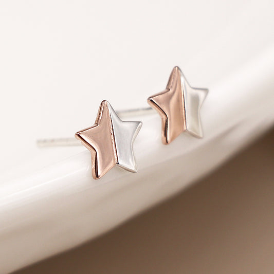 Sterling Silver and Rose Gold Star Earrings