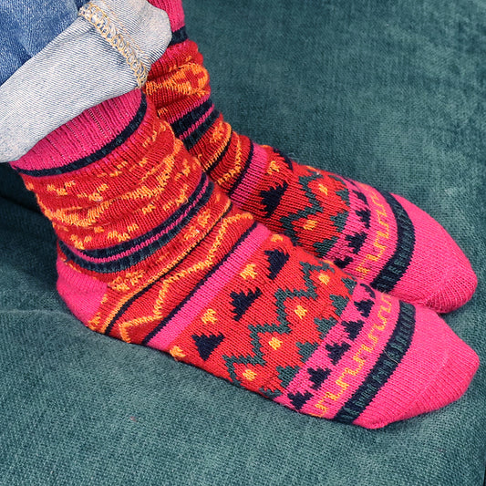 RED MIX NORDIC DESIGN WOOL BLEND COSY SOCKS