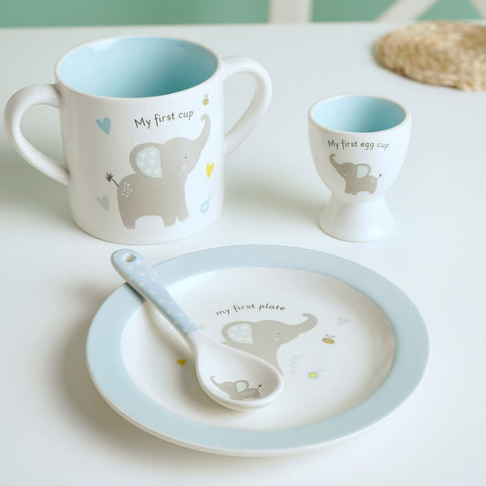 Hello Baby 3 Piece Bowl, Egg Cup & Spoon Set Blue