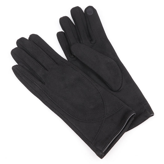 BLACK FAUX SUEDE STITCH DETAIL GLOVE