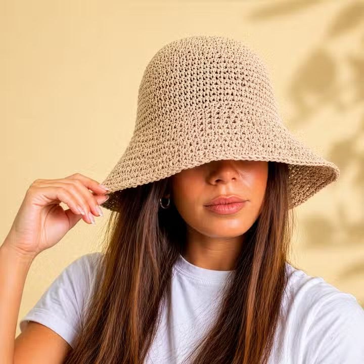 Floppy Straw Hat Blue Flowers