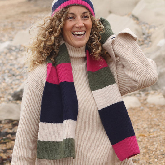 Pink khaki navy mix scarf