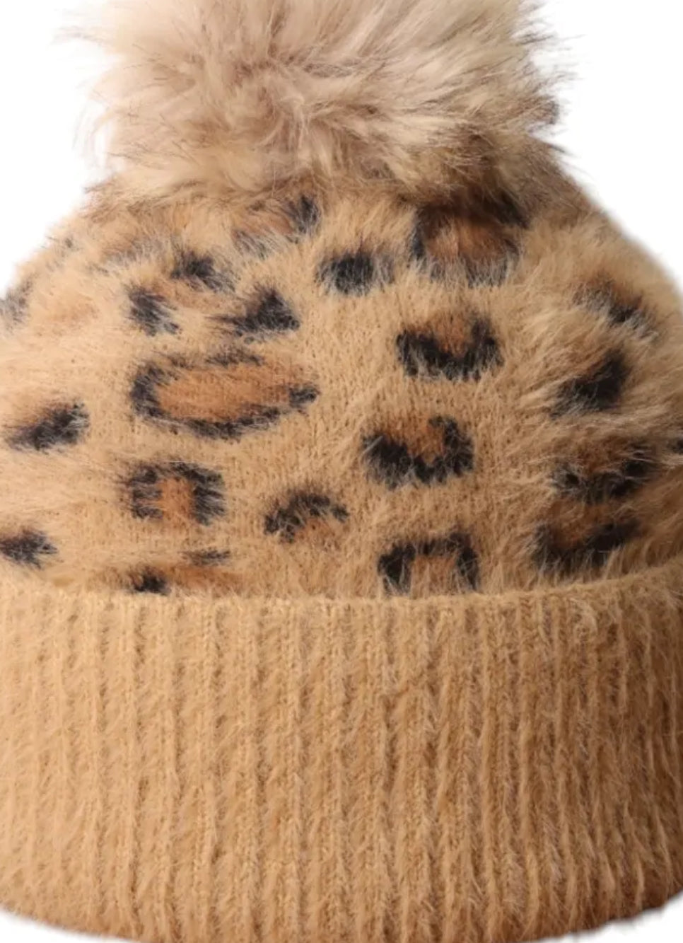 Tan leopard fluffy bobble hat