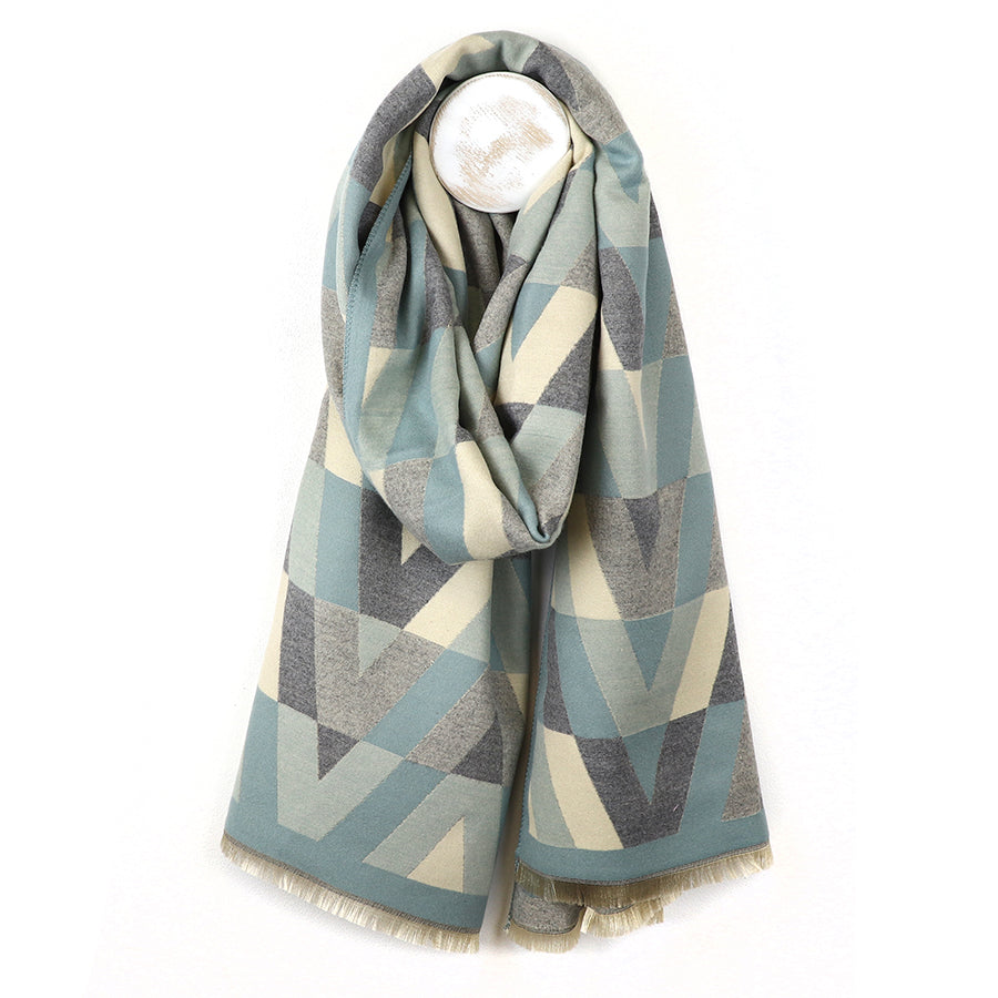 Grey and duck egg chevron scarf