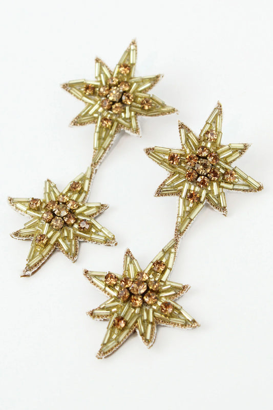 STAR BEADED DROPS GOLD EARRINGS