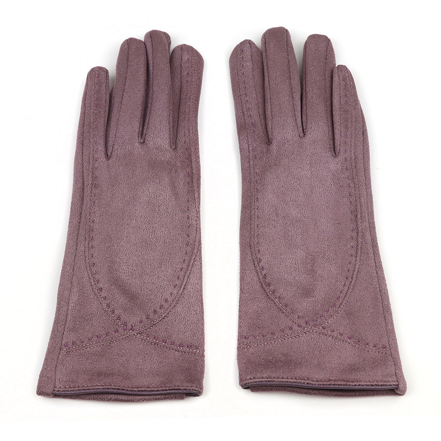 MAUVE FAUX SUEDE STITCH DETAIL GLOVE