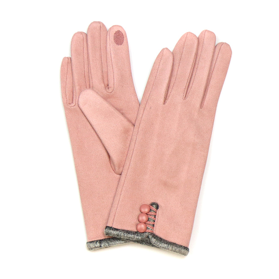 PINK  FAUX SUEDE GLOVE WITH FAUX FUR AND BUTTON DETAIL