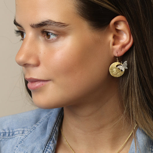 Golden Scratched Disc butterfly earrings