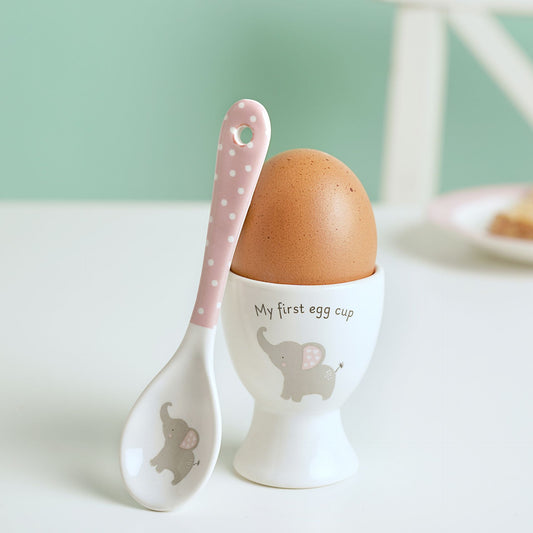 Hello Baby 2 Piece Egg Cup & Spoon Set Pink