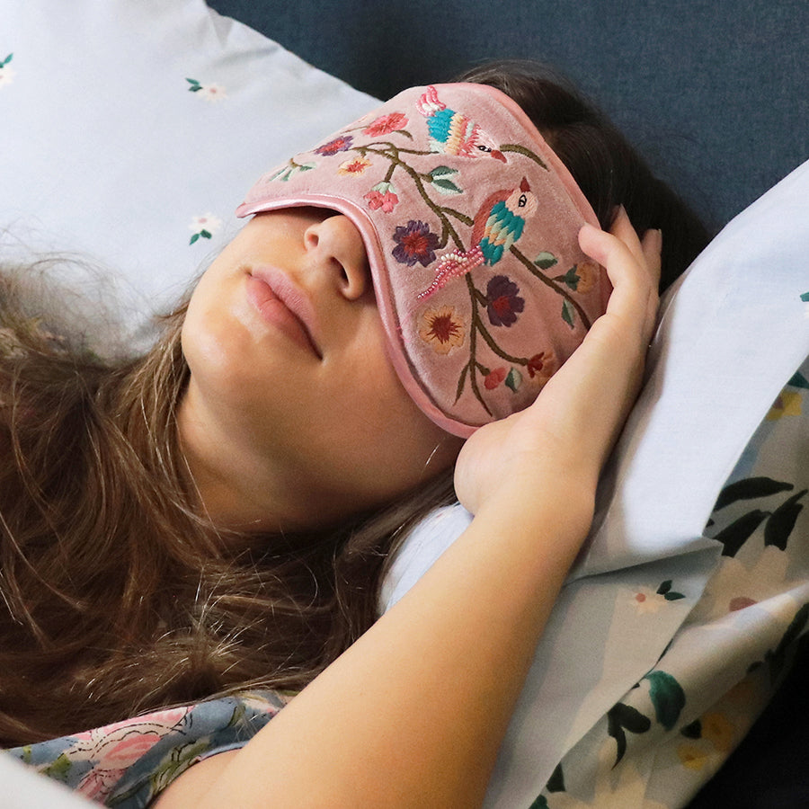 Blush velvet embroidered Sleep mask