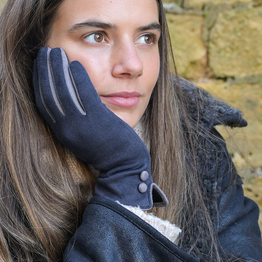 NAVY AND SLATE FAUX SUEDE GLOVE