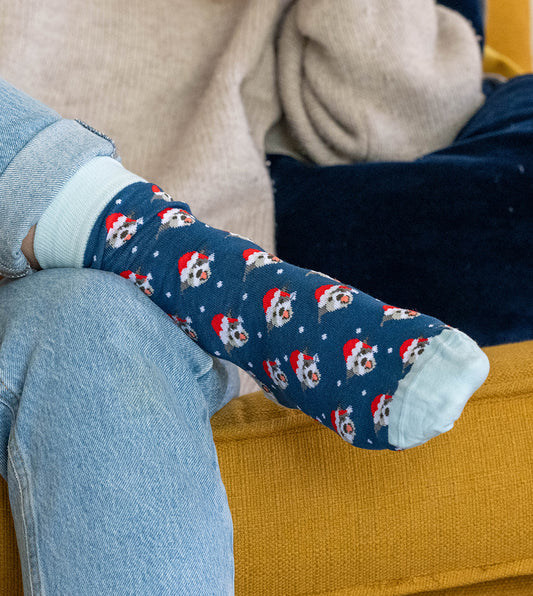 CHRISTMAS DOGS RECYCLED ANKLE SOCKS
