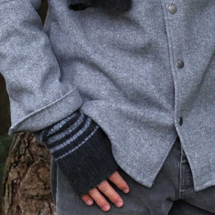 Grey and Charcoal gradient stripe knit scarf