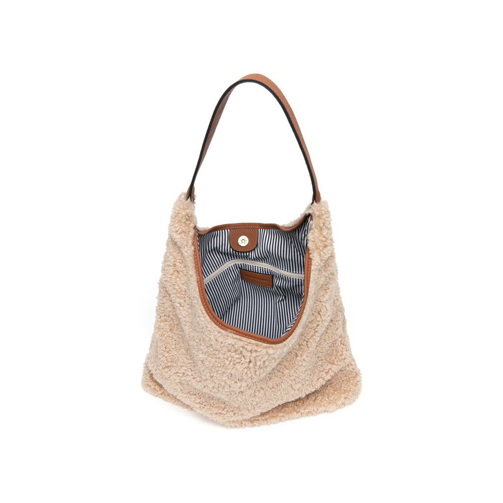 Faux Sheep Shoulder Shopper Bag Cream