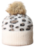 Cream Leopard Fluffy Bobble Hat