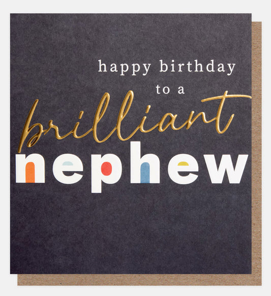 Happy Birthday To A Brilliant Nephew Coloured Text On Navy Background