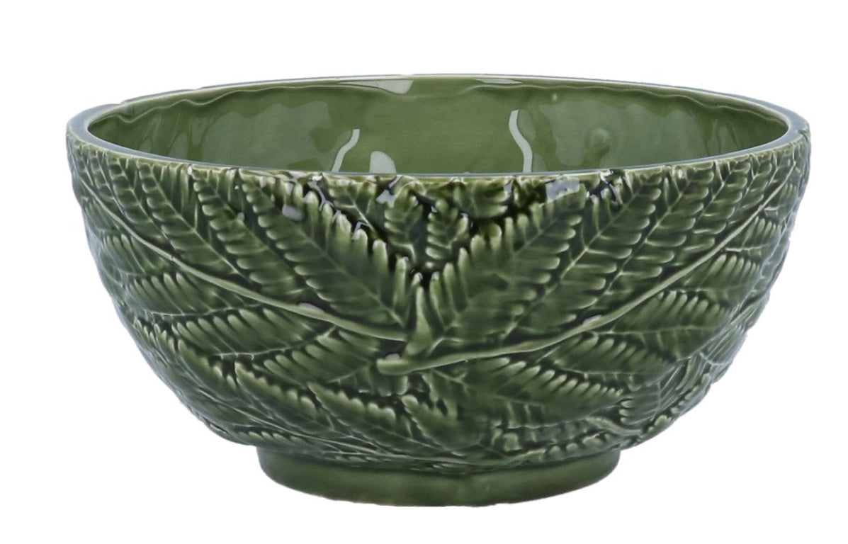Green ceramic fern bowl large