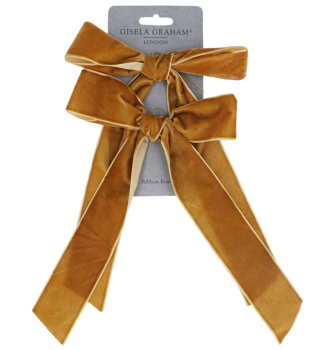Pack/2 Velvet Hanging Dec 14cm - Gold Bow
