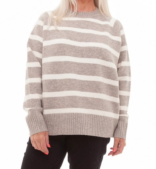 CREW NECK STRIPE JUMPER MINK/CREAM