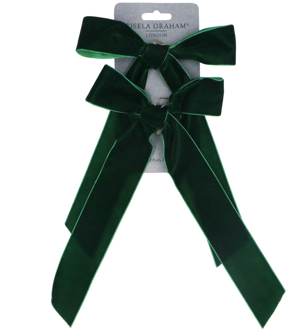 Pack/2 Velvet Hanging Dec 14cm - Green Bow