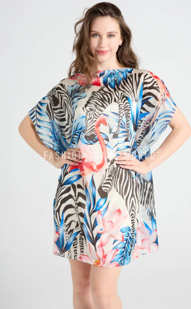 Zebra & Flamingo Silk Cover Up