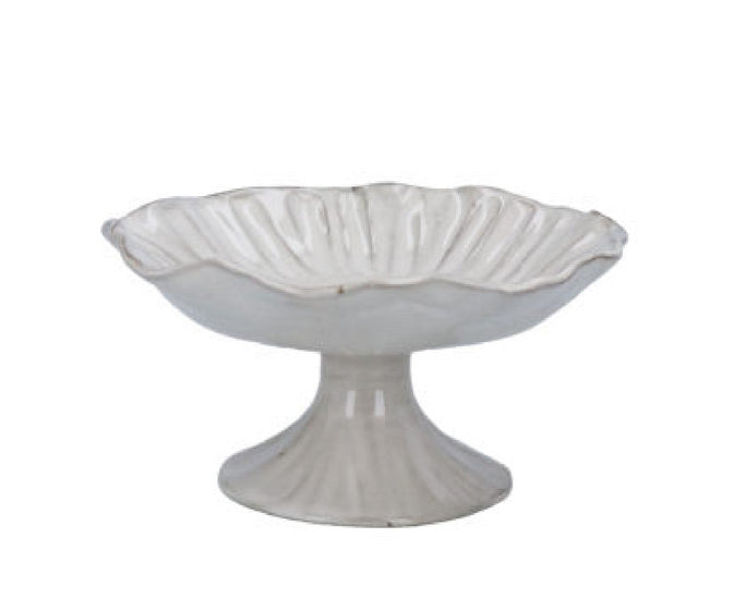 Taupe Stoneware Pinched Decorative Pedestal Bowl