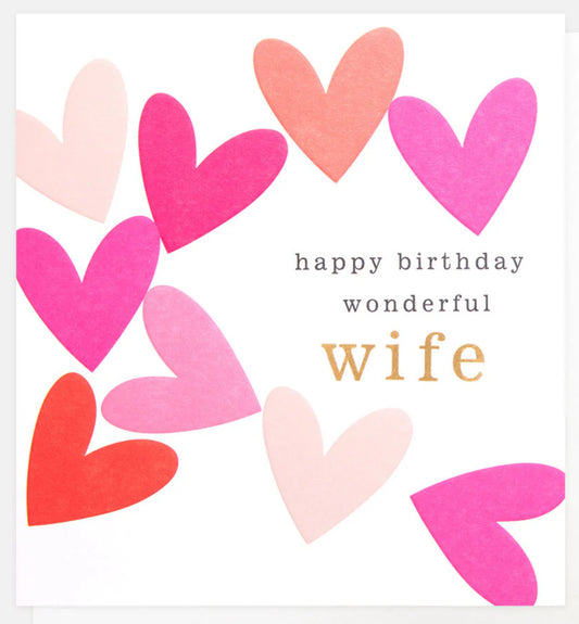 Happy Birthday Wonderful Wife Multi Pink Hearts