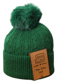 Green cable knit bobble hat