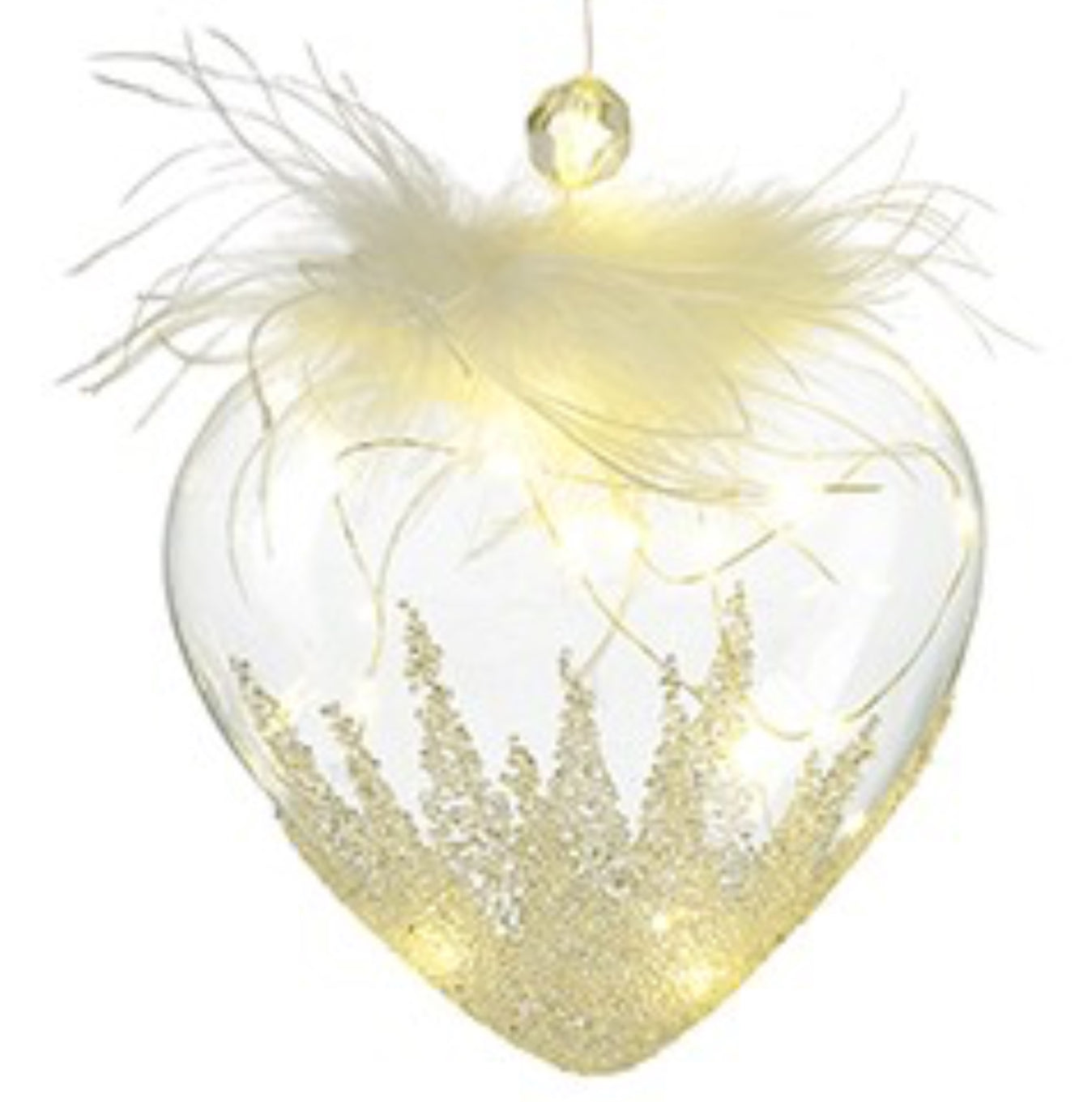 WHITE LIGHT UP HEART WITH FEATHER AND BEADS