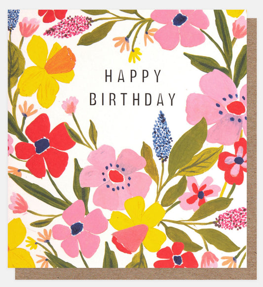 Happy Birthday Pink and Yellow Floral