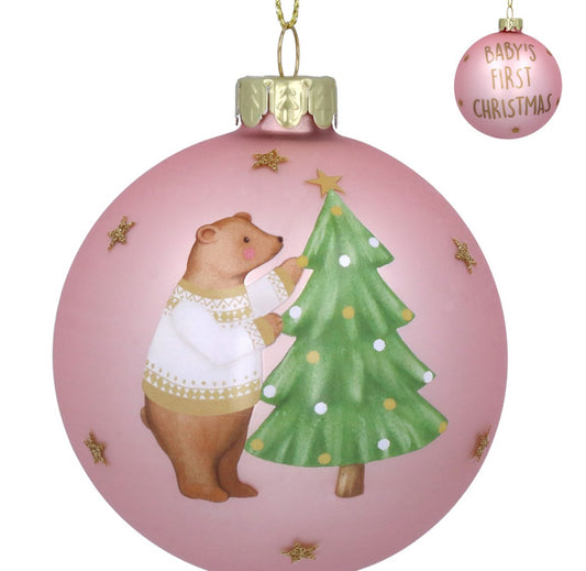 Pink Baby's First Glass Bauble