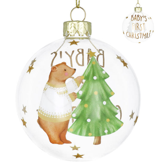 Clear Baby's First Teddy Glass Bauble