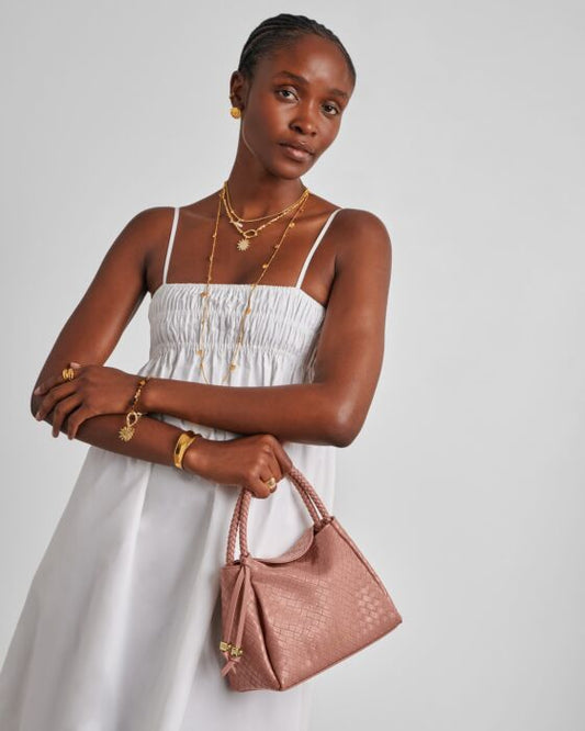 NOVA WOVEN TEXTURE TOP HANDLE BAG | Pink Clay | 17.5cm x 24cm x 12cm