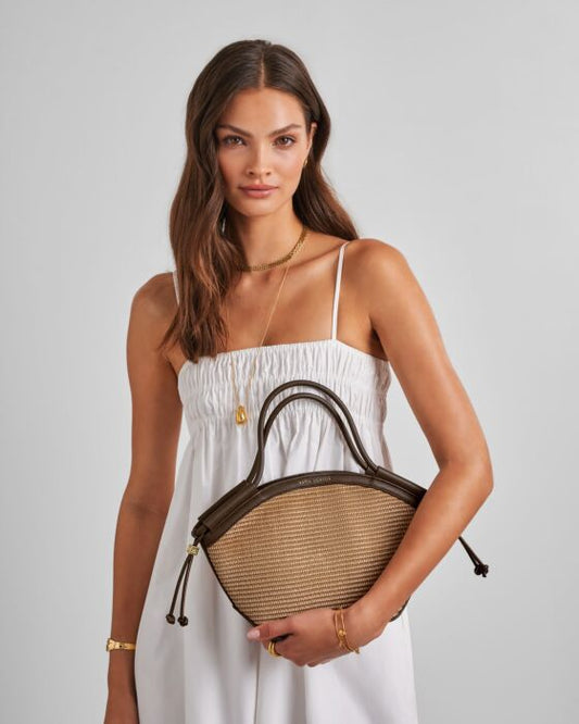 FLORENCE MINI TOTE BAG | Natural Raﬃa and Chocolate
