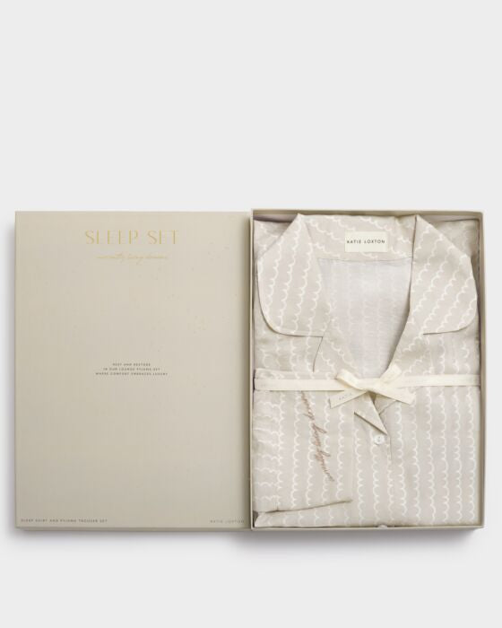 GIFT BOXED PYJAMA SET | Taupe / Off White medium