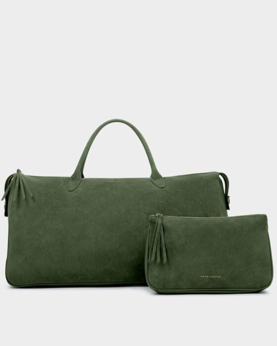 ASCOT SUEDETTE WEEKEND BAG AND POUCH ORGANISER | Forest Green
