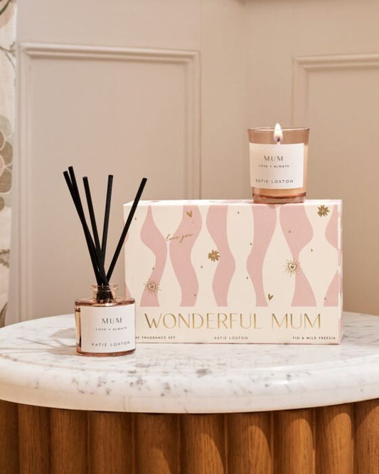 MINI VOTIVE AND MINI REED DIFFUSER GIFT SET | WONDERFUL MUM | English Pear and White Tea