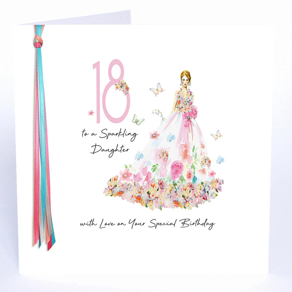 RIBBON AND ROSES LARGE - Age 18 sparkling Daughter Birthday