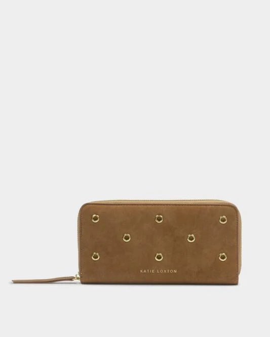 LARGE PURSE | Caramel Suedette with eyelets
