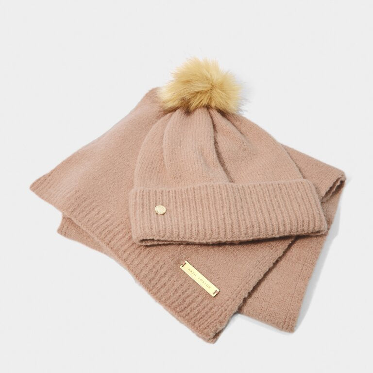 FINE KNIT HAT & SCARF DUSTY PINK