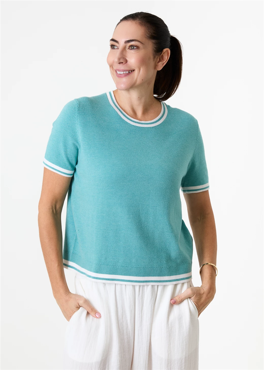 Cashmere Like Crew Neck Tipped Detail Jumper