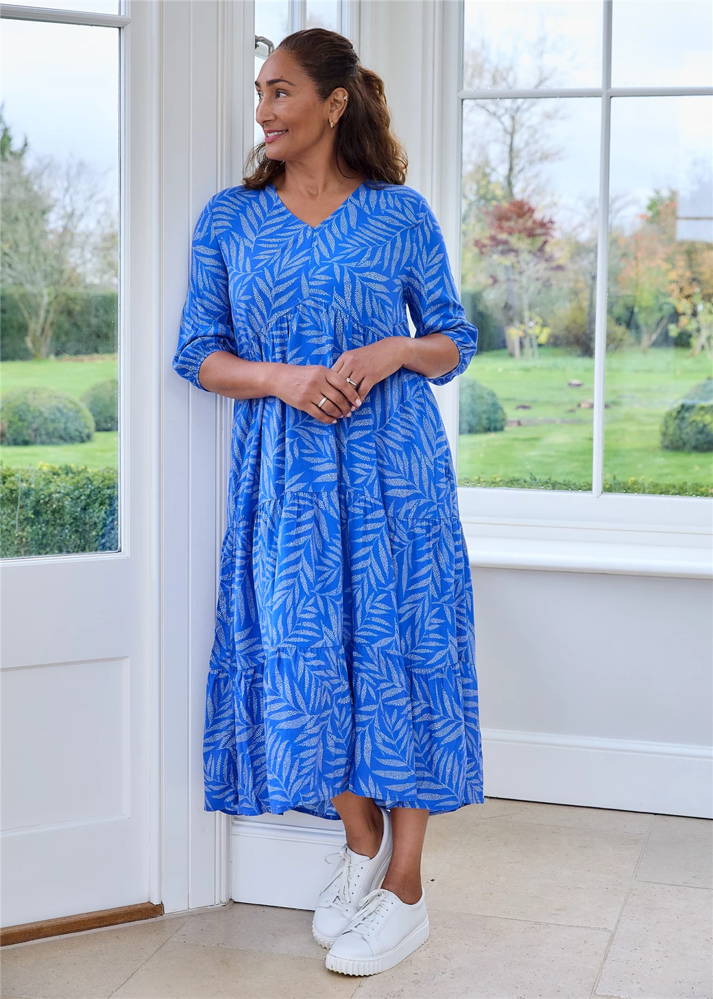 Dotty Tropical Palm Tiered Dress